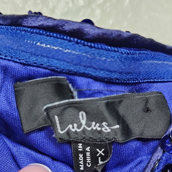 Lulus Glittery Persona Dark Blue Sequin Strapless Mini Dress XL Wedding Party - Picture 10 of 10